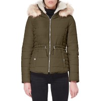 Maralyn Me Juniors Faux-fur-trim Hooded Olive XLarge