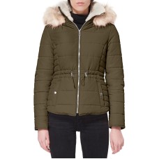 Maralyn Me Juniors Faux-fur-trim Hooded Olive XLarge