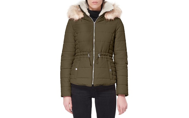Maralyn Me Juniors Faux-fur-trim Hooded Olive XLarge