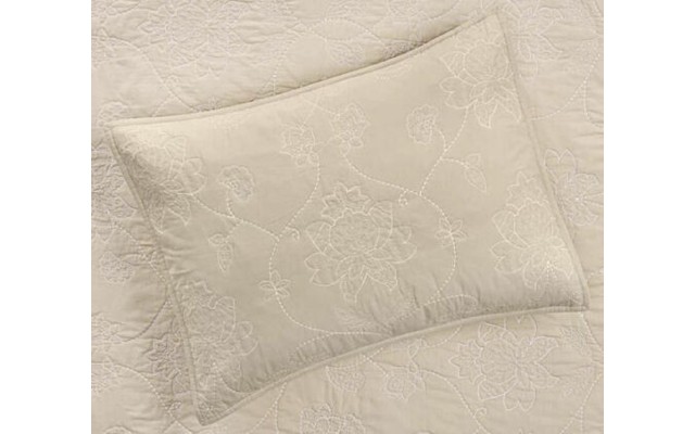  Batik Embroidery Quilted Sham, Standart, Beige