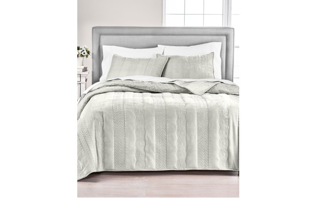  Cable Knit Velvet Quilt, Twin, Gray