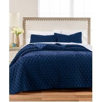 Martha Stewart Collection Diamond Tufted Velvet Bedding Quilts, Navy, Full/Queen