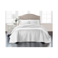 Martha Stewart Collection Embroidered Silky Satin Bedspread, Queen, White