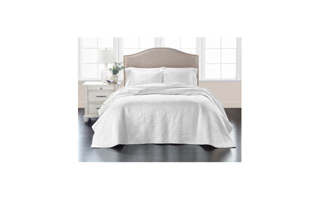  Embroidered Silky Satin Bedspread, Queen, White