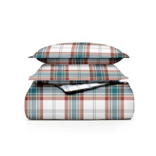 Martha Stewart Collection Holiday Plaid Percale 3-Piece King Comforter Set, Green