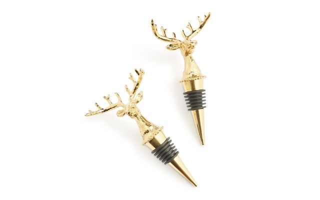  Holiday Reindeer Bottle Stoppers, Set of 2, Gold