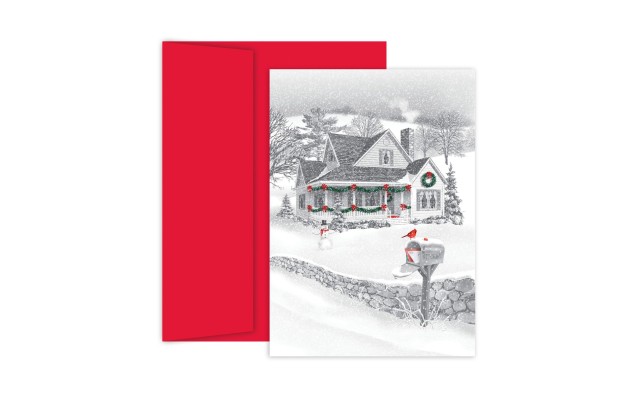  Cards Pencil Sketch Winter Scene Holiday Boxed Cards 18-count