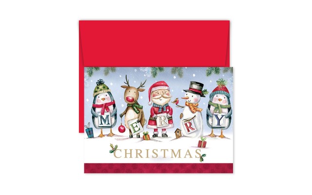  Santa and Friends Christmas Holiday Boxed Cards Set, 16 Piece