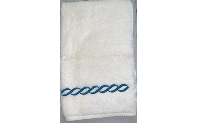 Matouk Classic Chain Basic Fingertip Towel, Turqoise/White, 12x20