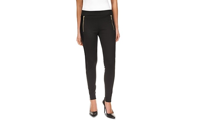  Faux Leather Detail Leggings, Black, Medium