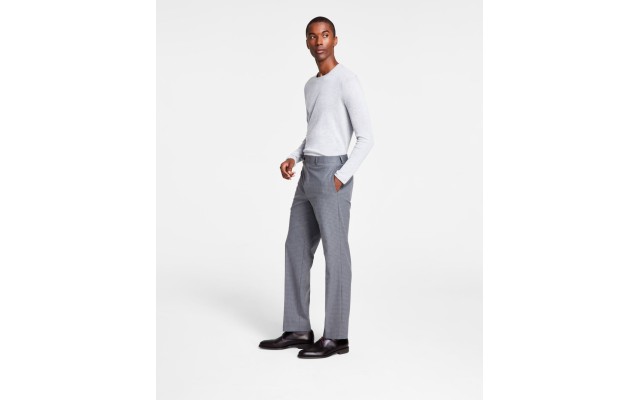  Men’s Classic Fit Flat Front Creased Pants, Light Grey, 33×32