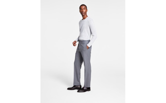  Men’s Classic Fit Flat Front Creased Pants, Light Grey, 46×32