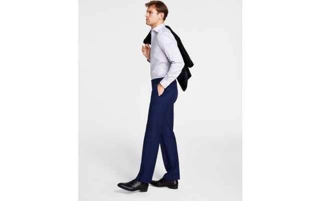  Men’s Classic Fit Flat Front Creased Pants, Navy, 40×30