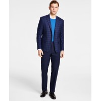 Michael Kors Men’s Classic Fit Notch Lapel Plaid Sport Coat, Navy/Blue, 38R