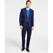 Michael Kors Men’s Classic Fit Notch Lapel Plaid Sport Coat, Navy/Blue, 38R