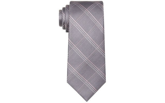  Mens Dash & Line Grid Check Ties, Gray/Pink
