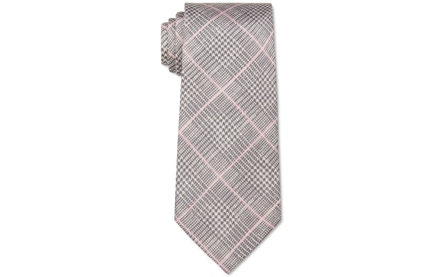  Men’s Glenurquhart Check Silk Slim Tie, Pink/Grey