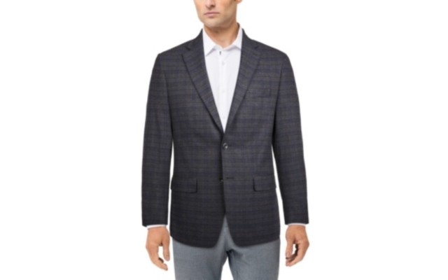  Mens Kelson Plaid Modern Fit Two-Button Blazer, 48 Long