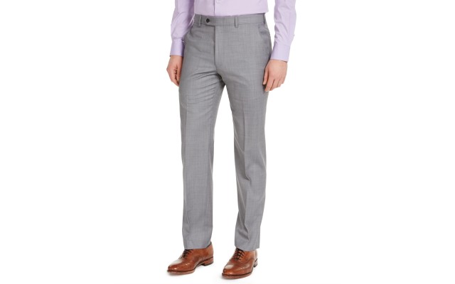 Men’s Modern-Fit Airsoft Stretch Suit Pants, Grey, 33×32
