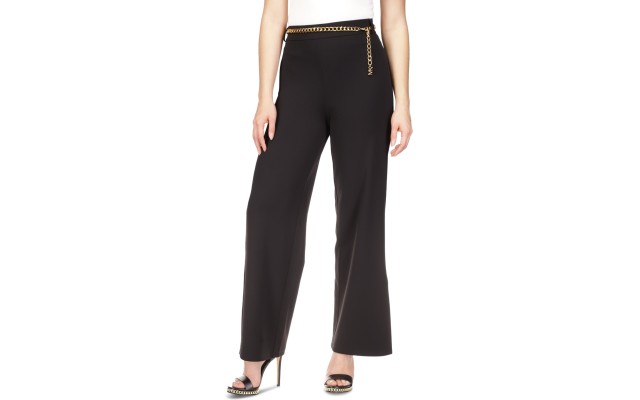  Petite Chain-Belt High-Rise Slit-Cuff Pants – Black, P/S