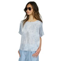 Michael Kors Petite Petal-Print Short-Sleeve Top – Chambray,P/ Medium