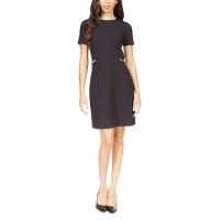 Michael Kors Petite Round-Neck Scuba Crepe Chain-Trim Dress – Black, Large