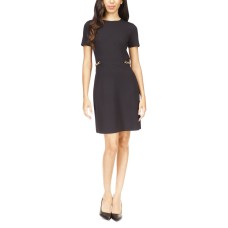 Michael Kors Petite Round-Neck Scuba Crepe Chain-Trim Dress – Black, Large