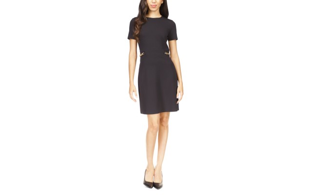  Petite Round-Neck Scuba Crepe Chain-Trim Dress – Black, Large