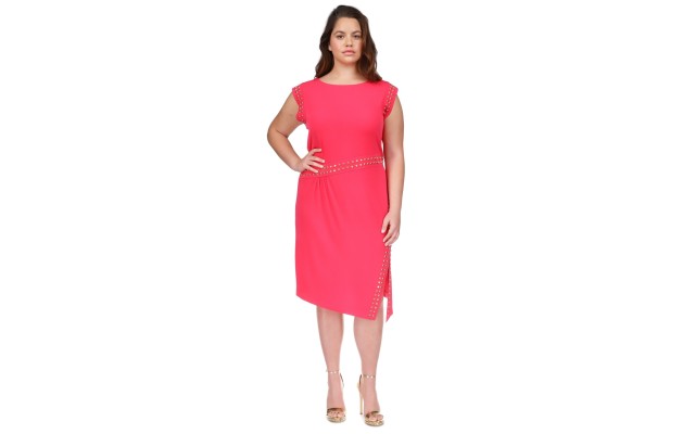  Plus Size Astor Studded Side-Slit MIDI Dress – Deep Pink, 1X