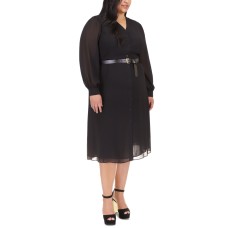Michael Kors Plus Size Belted Button-up Kate Dress – Black, 1X