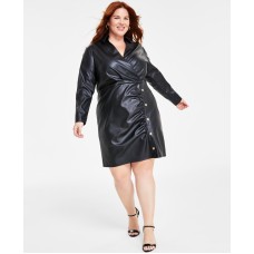 Michael Kors Plus Size Faux-Leather Wrap Dress – Black, 3X