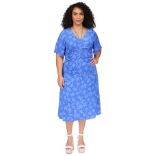 Michael Kors Plus Size Floral-Print Tie V-Neck Ruched Midi Dress, Grecian Blue, 1X