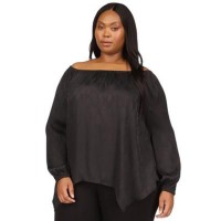 Michael Kors Plus Size Jacquard Snakeskin-Print Handkerchief-Hem Top – Black, 3X