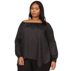 Michael Kors Plus Size Jacquard Snakeskin-Print Handkerchief-Hem Top – Black, 3X