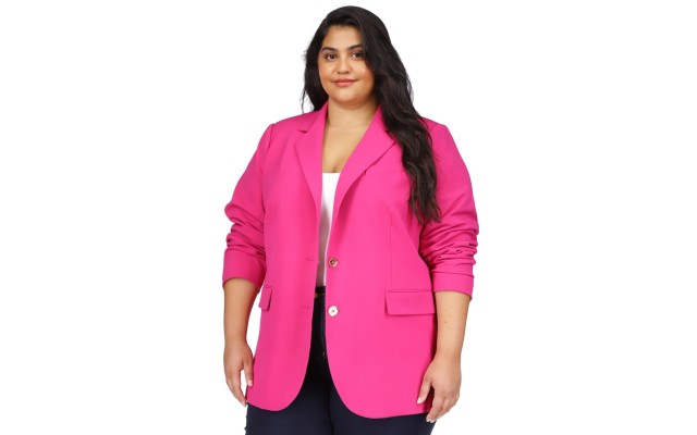  Plus Size Notch Collar Two-Button Blazer – Deep Fuchsia, 18W