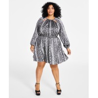 Michael Kors Plus Size Snakeskin-Print Chain-Neck Mini Dress – Black, 2X
