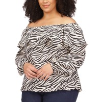 Michael Kors Plus Size Tiger-Print Ruffled Cold Shoulder Top – Bone, 3X