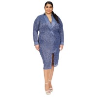 Michael Kors Plus Size Twist-Front Collared Shirt Dress – Blueberry, 2X