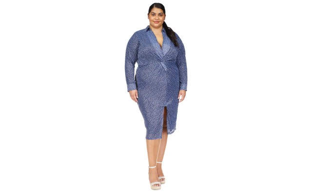  Plus Size Twist-Front Collared Shirt Dress – Blueberry, 2X