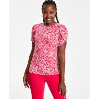 Michael Kors Women’s Animal-Print Petal-Sleeve Top, Deep Pink,P/ Large