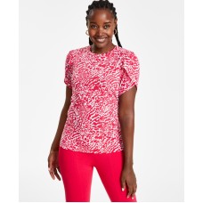 Michael Kors Women’s Animal-Print Petal-Sleeve Top, Deep Pink,P/ Large