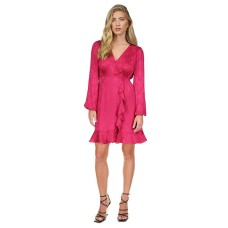 Michael Kors Women’s Jacquard Snakeskin-Print Ruffled Mini Dress, Deep Fuchsia, P/X-Large