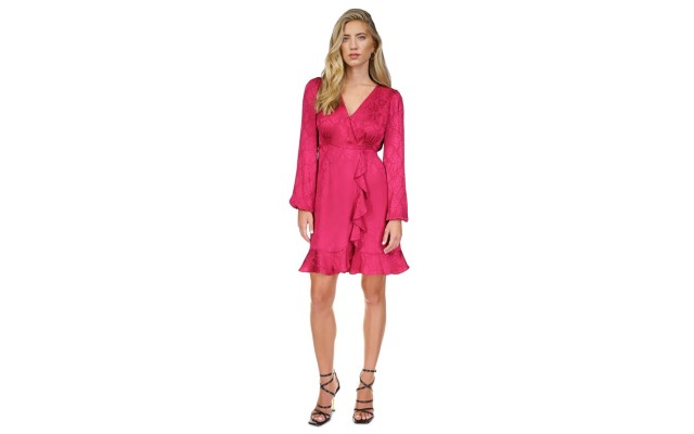  Women’s Jacquard Snakeskin-Print Ruffled Mini Dress, Deep Fuchsia, P/X-Large