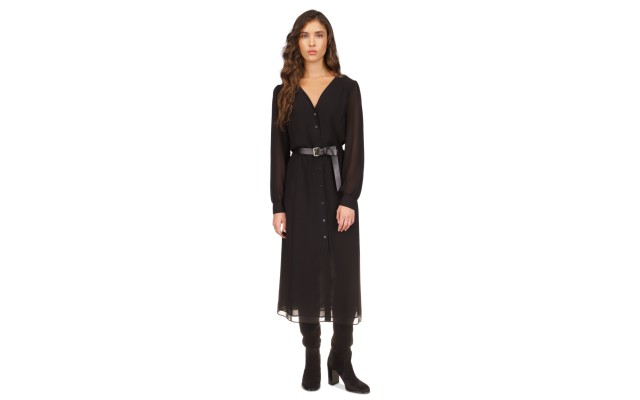  Women’s Kate Belted Button-Down Midi Dress, Black, P/Medium