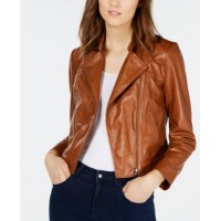 Michael Kors Women’s Leather Moto Jacket – Luggage, P