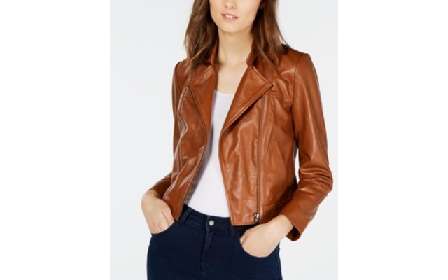 Women’s Leather Moto Jacket – Luggage, P