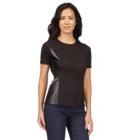 Michael Kors Women’s Mixed-Media Chain-Embellished Top, Black, Large