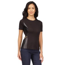 Michael Kors Women’s Mixed-Media Chain-Embellished Top, Black, Large