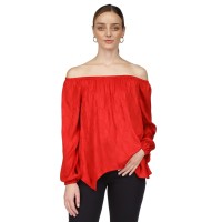 Michael Kors Women’s Off-the-Shoulder Jacquard-Print Top, Crimson, Large