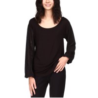 Michael Kors Women’s Open Neck Long Sleeve Top, Black, Large